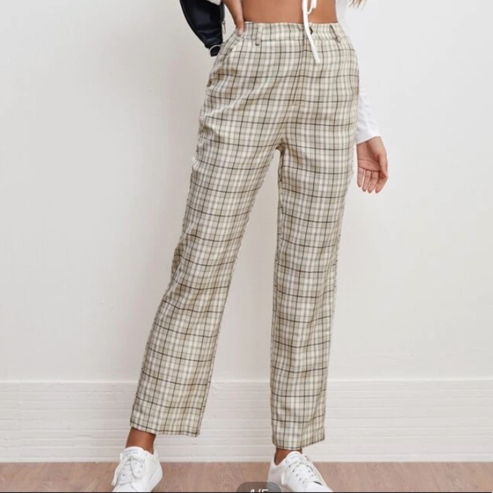 Zipper Fly Slant Pocket Plaid Pants      Size: Medium